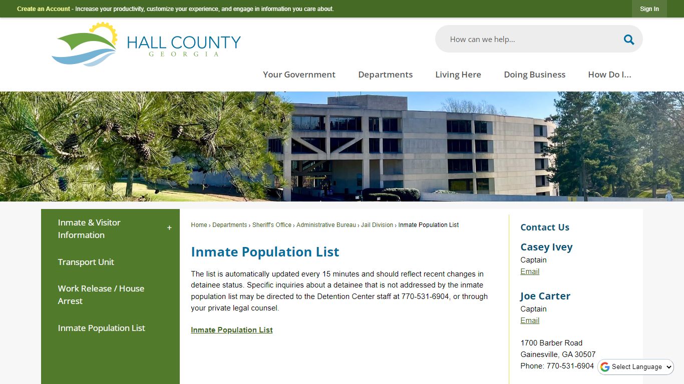 Inmate Population List | Hall County, GA - Official Website